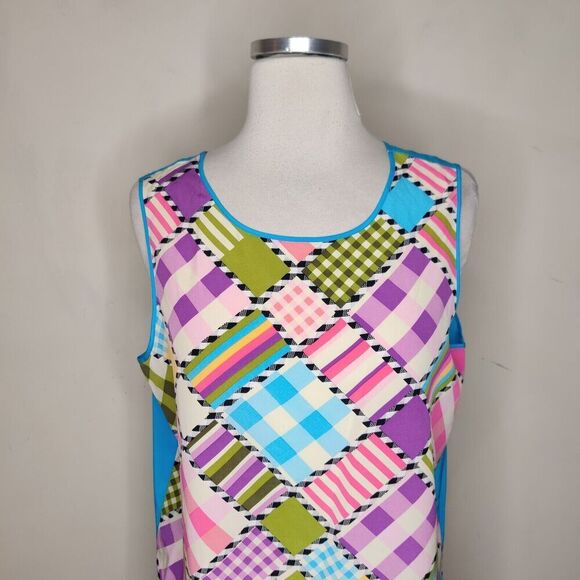 Koos of Course Silk Tank Top Colorful Plaid Stripe Rainbow Mixed - Picture 2 of 7